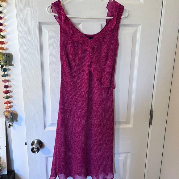 Ann Taylor Petites, Ruffle Tank, Midi Shift Pink Print Silk Dress, 6P - Picture 1 of 6
